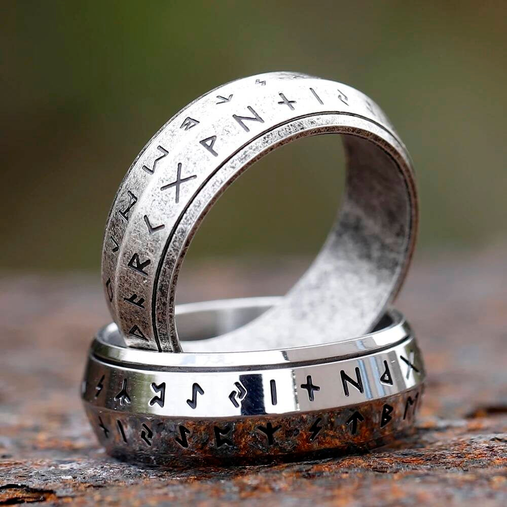 Rotatable Viking Rune Ring – 316L Stainless Steel Multicolor Spinner Band