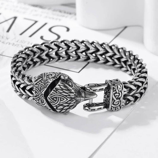 Viking Wolf Head Chain Bracelet – Norse Stainless Steel Armring
