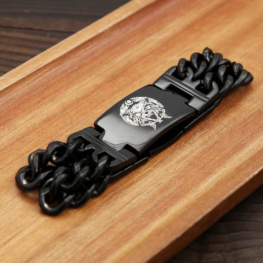 Black Stainless Steel Wolf Head Bracelet – Viking Chain