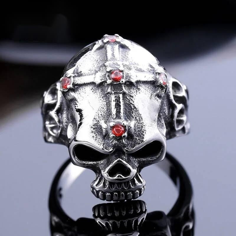 Cross & Skull Skeleton Ring – 316L Stainless Steel Gothic Biker Statement Band
