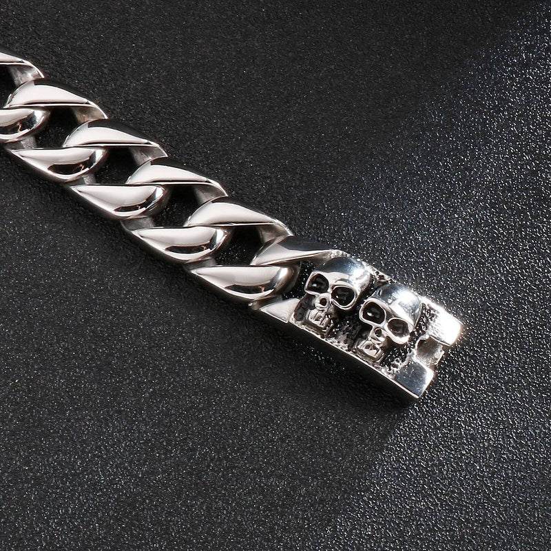Punk Skull Ghost Cuban Chain Men's Bracelet Stainless Steel 316L Jewelry