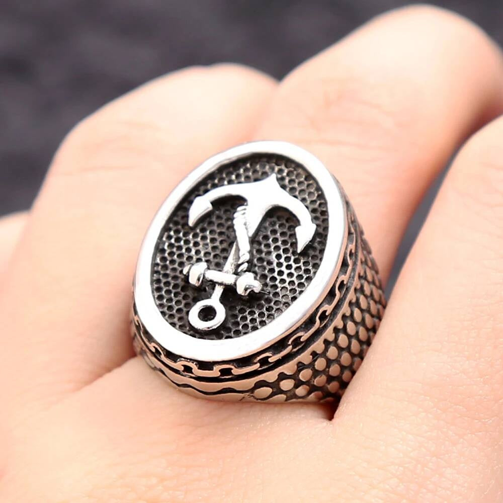 Viking Anchor Dot Ring - Stainless Steel Nautical Punk Amulet Jewelry Gift