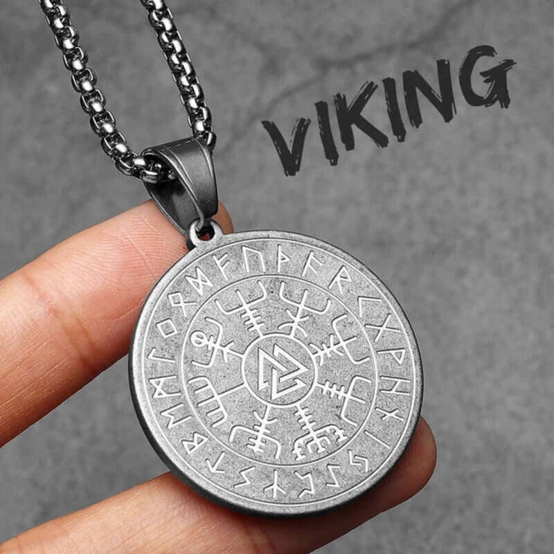 Men’s Viking Rune Valknut Pendant Necklace – 316L Stainless Steel Norse Amulet N1476-60cm chain-R