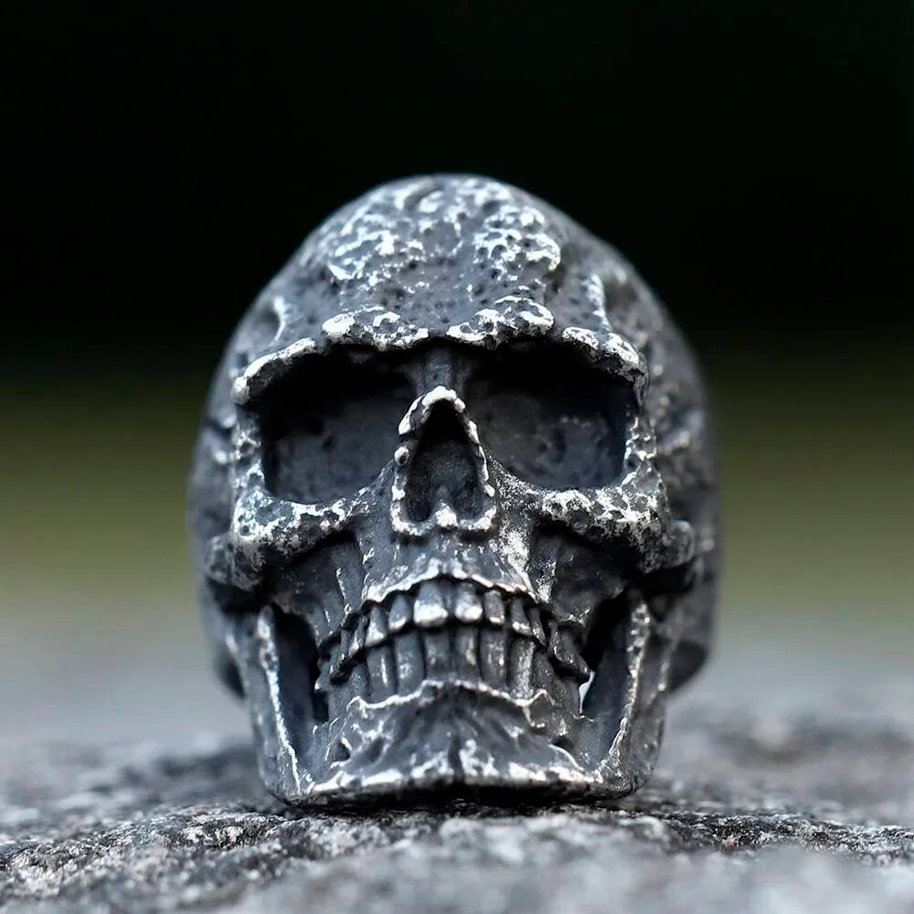 Antique Skull Ring – Rustic Stainless Steel Gothic Biker Jewelry