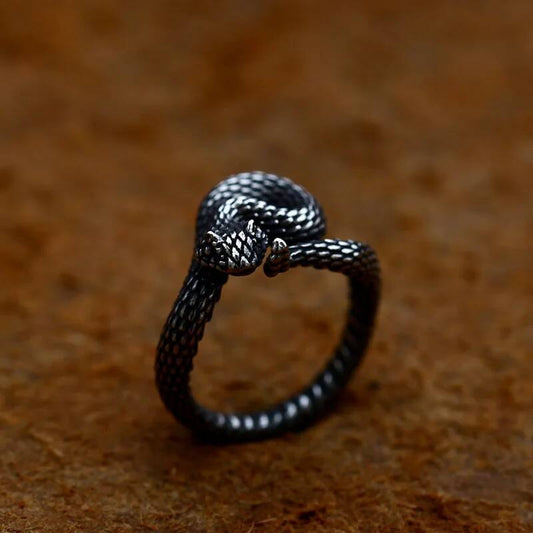Coiled Snake Ring in Stainless Steel – Gothic Serpent Biker Jewelry