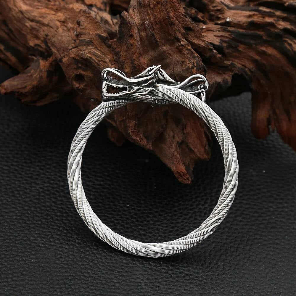 Viking Dragon Head Twisted Cable Bracelet – Stainless Steel