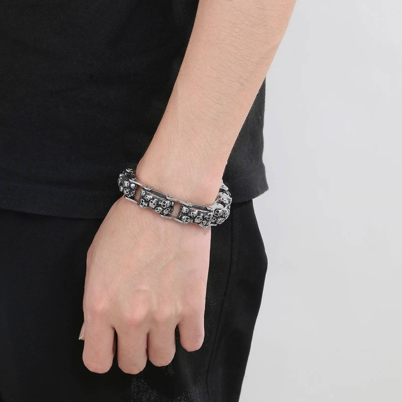 14mm Skull Ghost Head Biker Motorcycle Chain Bracelet For Men 316L Stainless Steel Punk Jewelry