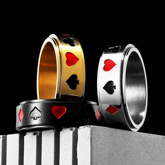 Lucky Poker Fidget Spinner Ring 316L Stainless Steel Punk Jewelry for Men