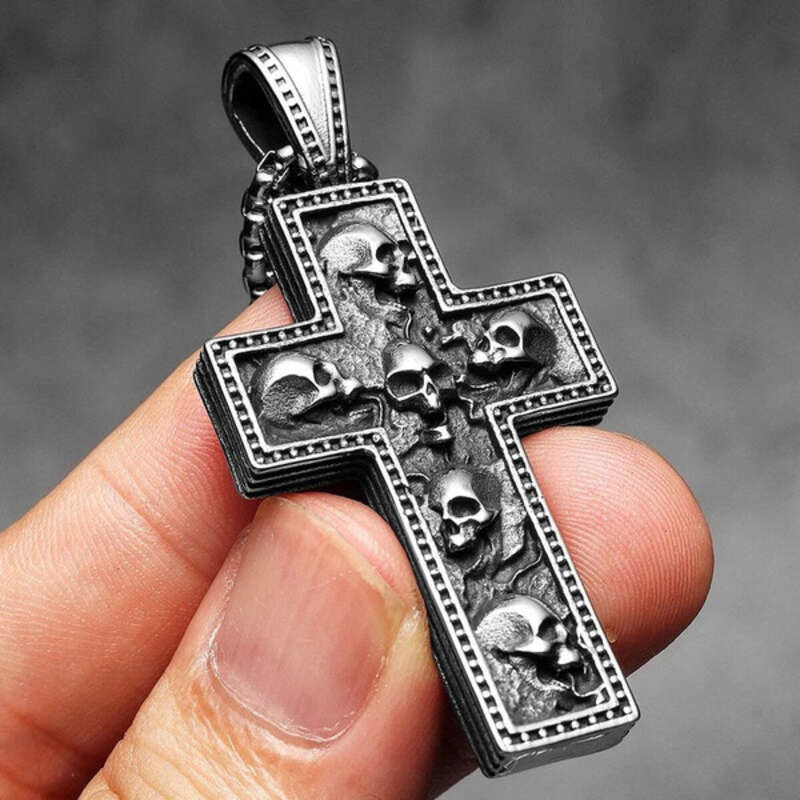 316L Stainless Steel Reversible Skull Cross Pendant Necklace