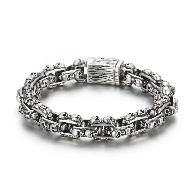 23cml Length 13mm Punk Vintage Skull Charm Bracelet For Men Stainless Steel 316L Bf Gift KB164776-KJX