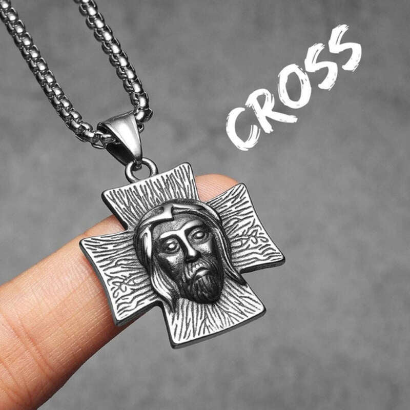 316L Stainless Steel Jesus Face Cross Pendant Necklace