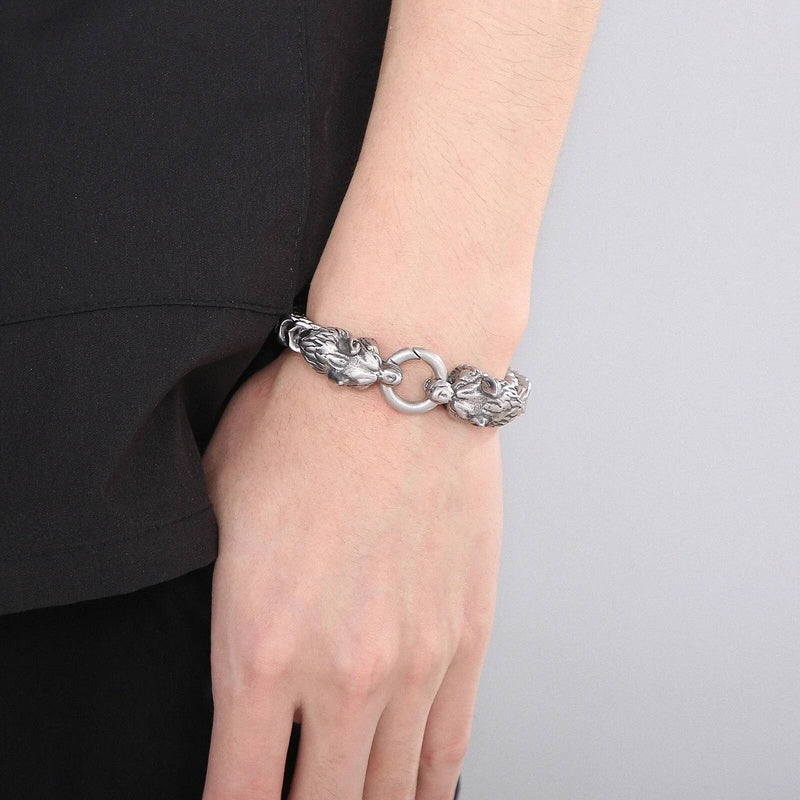 8mm Wolf Chain Bracelet Men Stainless Steel Retro Jewelry