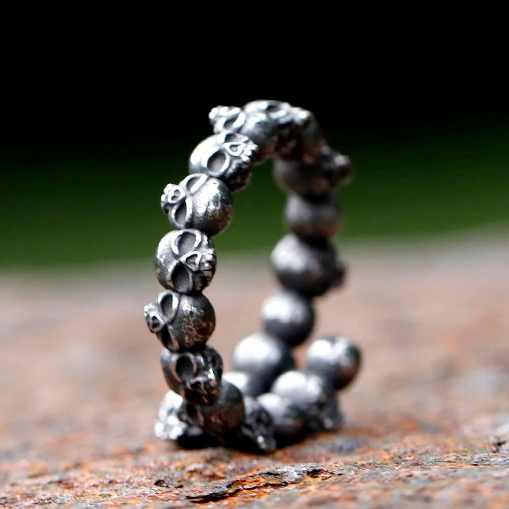 Skull Band Ring – Gothic Stainless Steel Double Row Biker Punk Jewelry