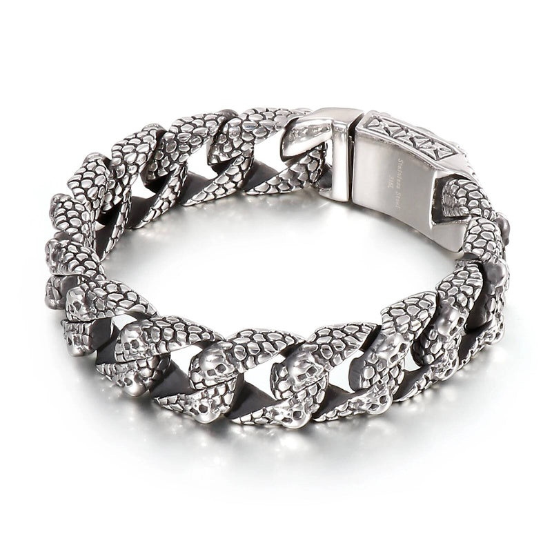 Stainless Steel Serpentine Ghost Skull Cuban Curb Link Chain Bracelet For Men Male Hollywood Gift