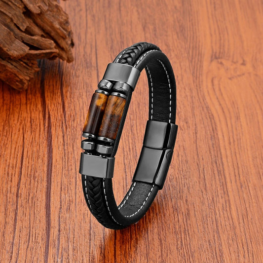 Natural Tiger Eye Agates Crystal Beads Handmade Bracelets Bohemia Style Men Women Leather Bangles Fashion Jewelry Gifts Tiger Eye Stone