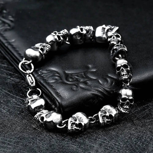 Men’s Gothic Skull Chain Bracelet – Heavy 316L Stainless Steel Punk Biker Jewelry, Rocker Style Link Bracelet