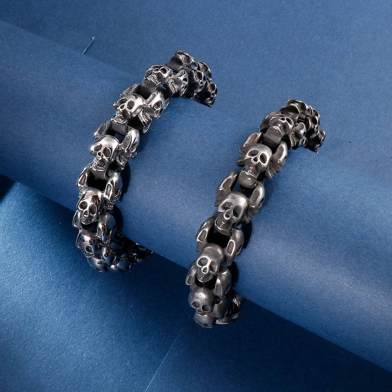 12/15mm Evil Ghost Head Skull Chain Bracelet Men 316L Stainless Steel Punk Shiny Matte Biker Rock Demon Jewelry