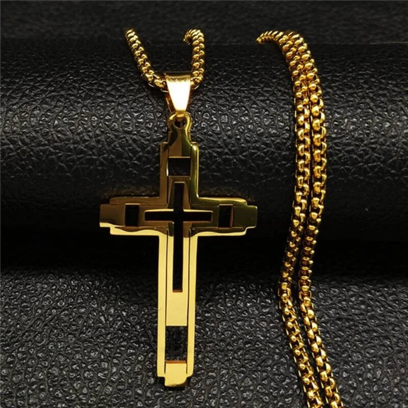 Stainless Steel Hollow Cross Necklace Chain Pendant For Men Women Religion Jewelry Accessories