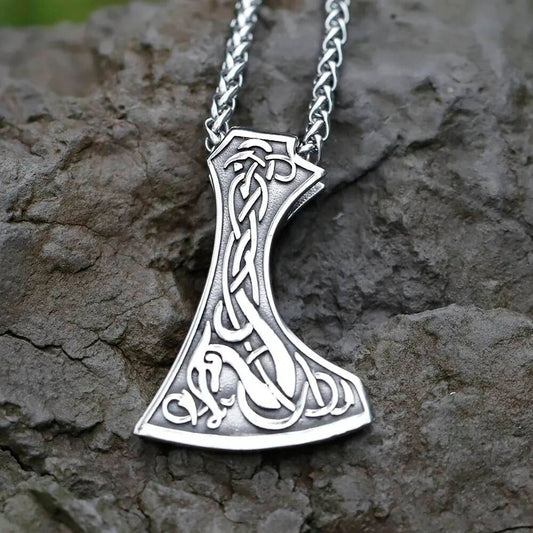 Viking Axe Pendant Necklace – Nordic Stainless Steel Norse Jewelry