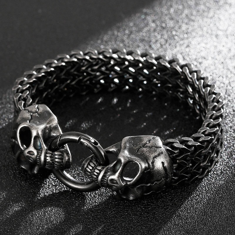 18mm Big Skull Head Bracelet With Mesh Chain Stainless Steel Charm Jewelry