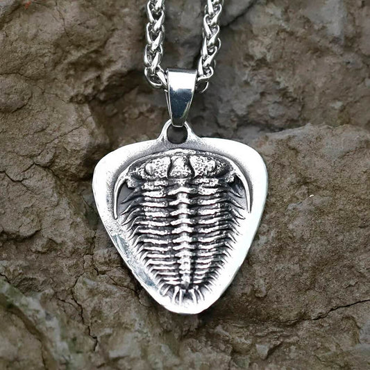 Trilobite Fossil Pendant Necklace - Unique Stainless Steel Prehistoric Amulet for Men