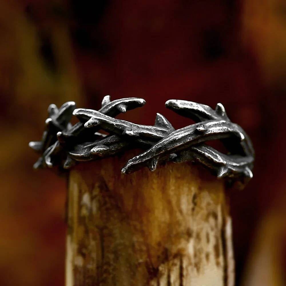 Jesus Crown of Thorns Ring - Black Vintage Stainless Steel Biker Couple Jewelry Style A