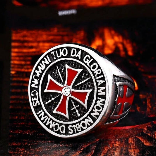 Temple Knight Ring – 316L Stainless Steel Red Cross Templar Style Band