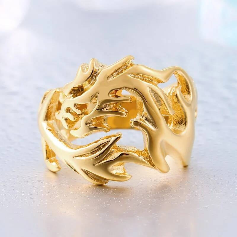 Solid Dragon Signet Ring - Stainless Steel Men's Biker Jewelry for Bold Style gold