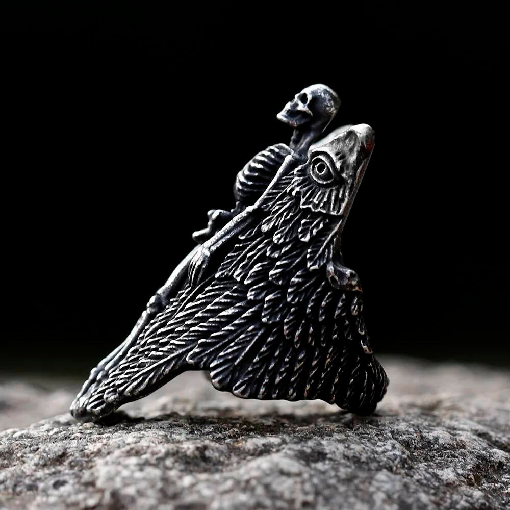 Angel Wing Skull Ring - Viking Aegishjalmur Stainless Steel Gothic Jewelry