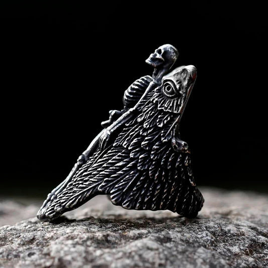 Angel Wing Skull Ring - Viking Aegishjalmur Stainless Steel Gothic Jewelry