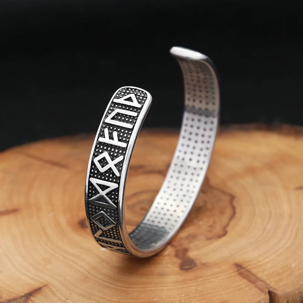 Viking Rune Bracelet – Nordic Stainless Steel Cuff Bangle