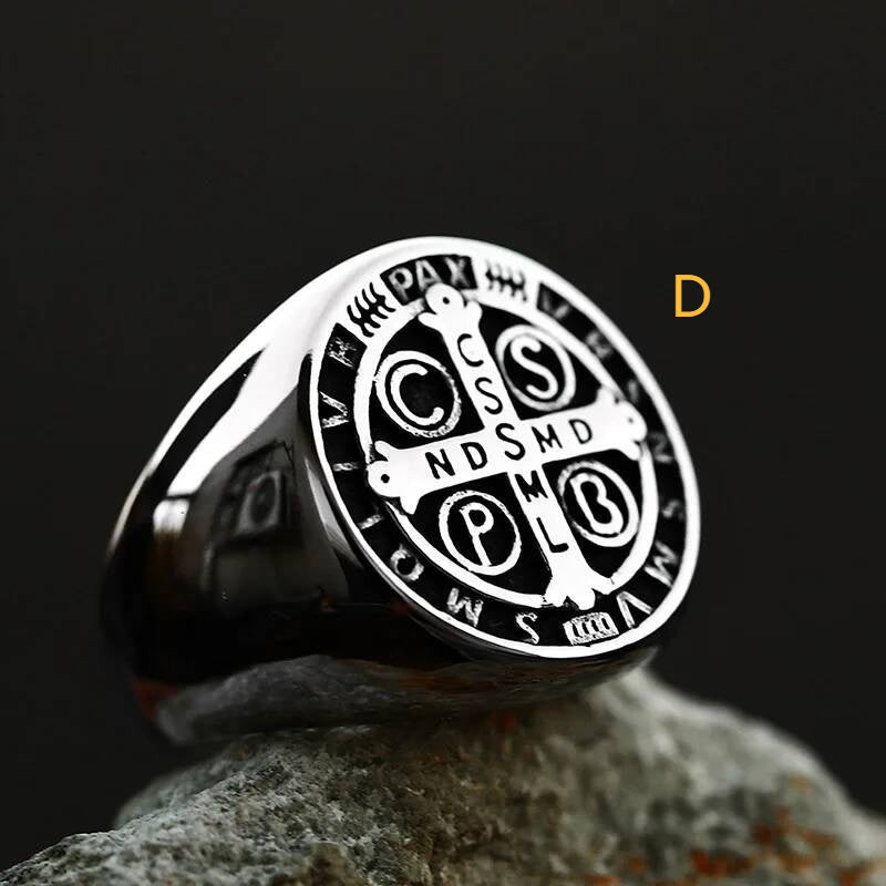 316L Stainless Steel St. Benedict Cross Ring Vintage Religious Band