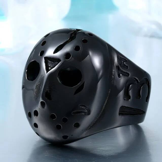 Hockey Mask Ring – Gothic Stainless Steel Punk Horror Biker Jewelry black