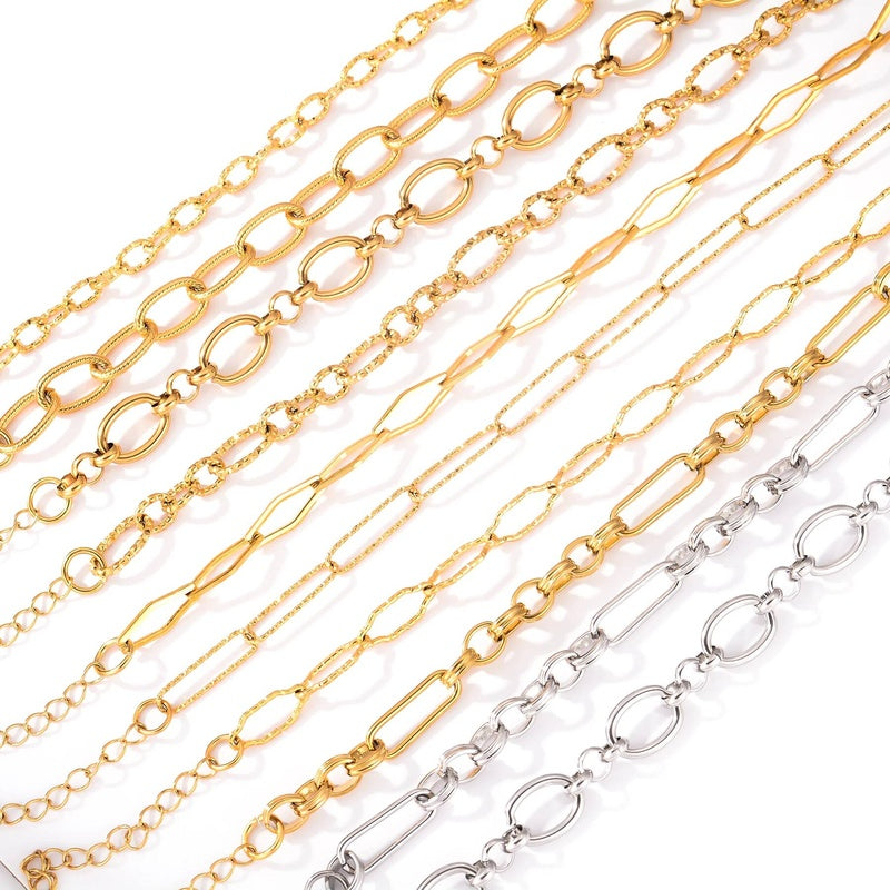 Stainless Steel Chunky Link Chain Bracelet For Women Gold Plated Waterproof Hip-hop Rock Style Women's Bracelets 20cm+5cm