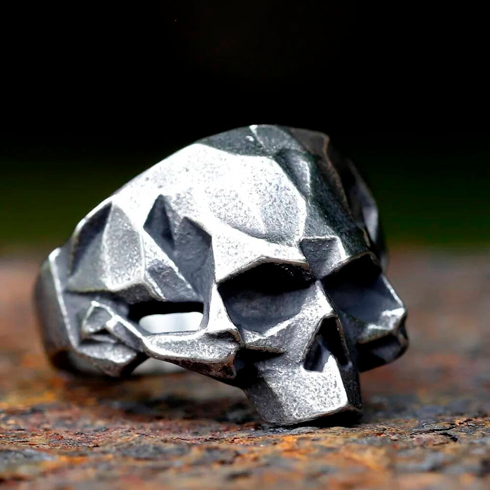 Retro Geometry Skull Ring – 316L Stainless Steel Biker-Hip Hop Statement Band