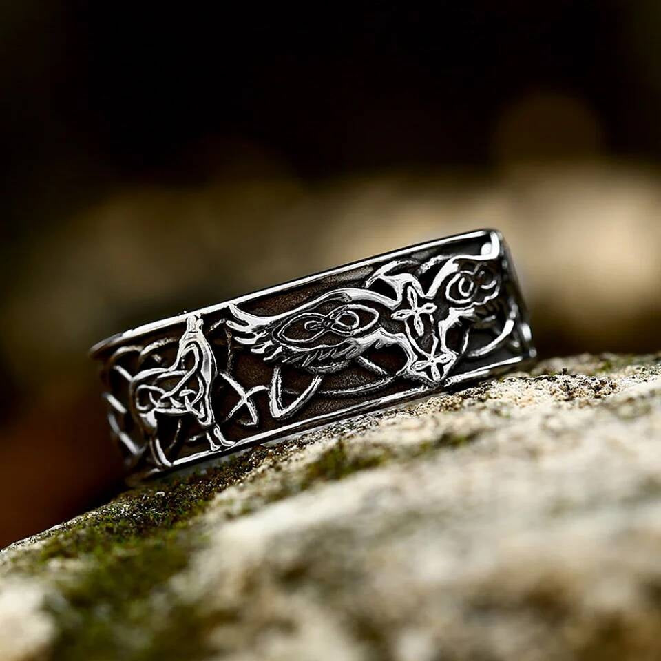 Viking Celtic Wolf Knot Ring – 316L Stainless Steel Unisex Amulet