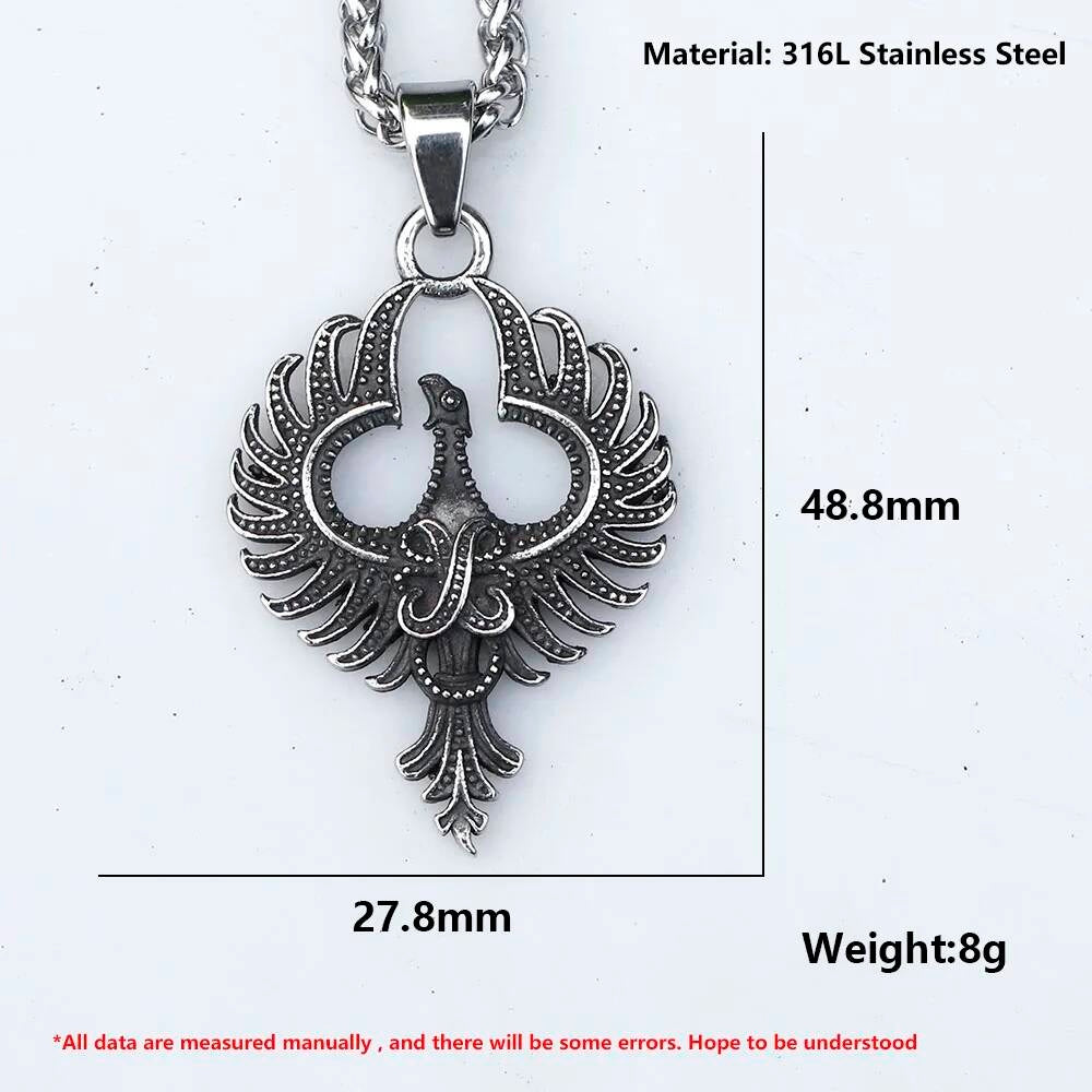 316L Stainless Steel Phoenix Bird Pendant Necklace for Men