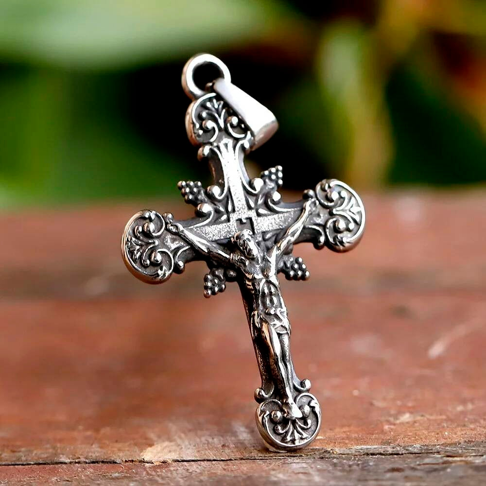 Men's 316L Stainless Steel Jesus Cross Pendant Necklace Religious Punk Jewelry LP-325 CN