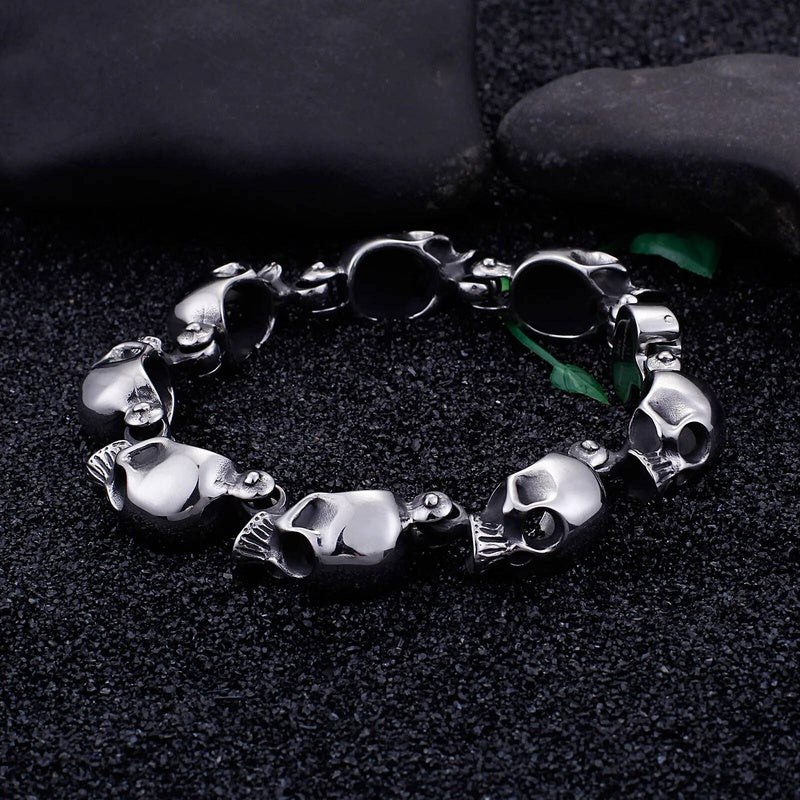 13mm Skeleton Bone Bracelet Men 316L Stainless Steel Punk Jewelry Never Fade