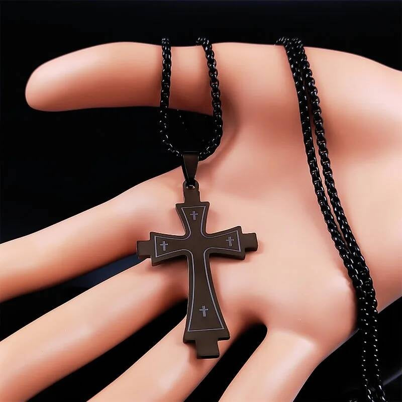 Goth Black Cross 316L Stainless Steel Pendant Chain Necklace For Men Women Jewelry Accessories