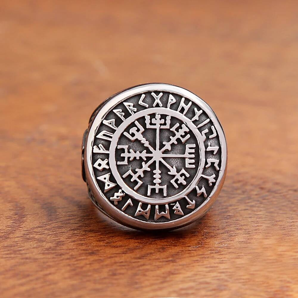 Vintage Viking Compass & Valknut Ring – 316L Stainless Steel Amulet Band