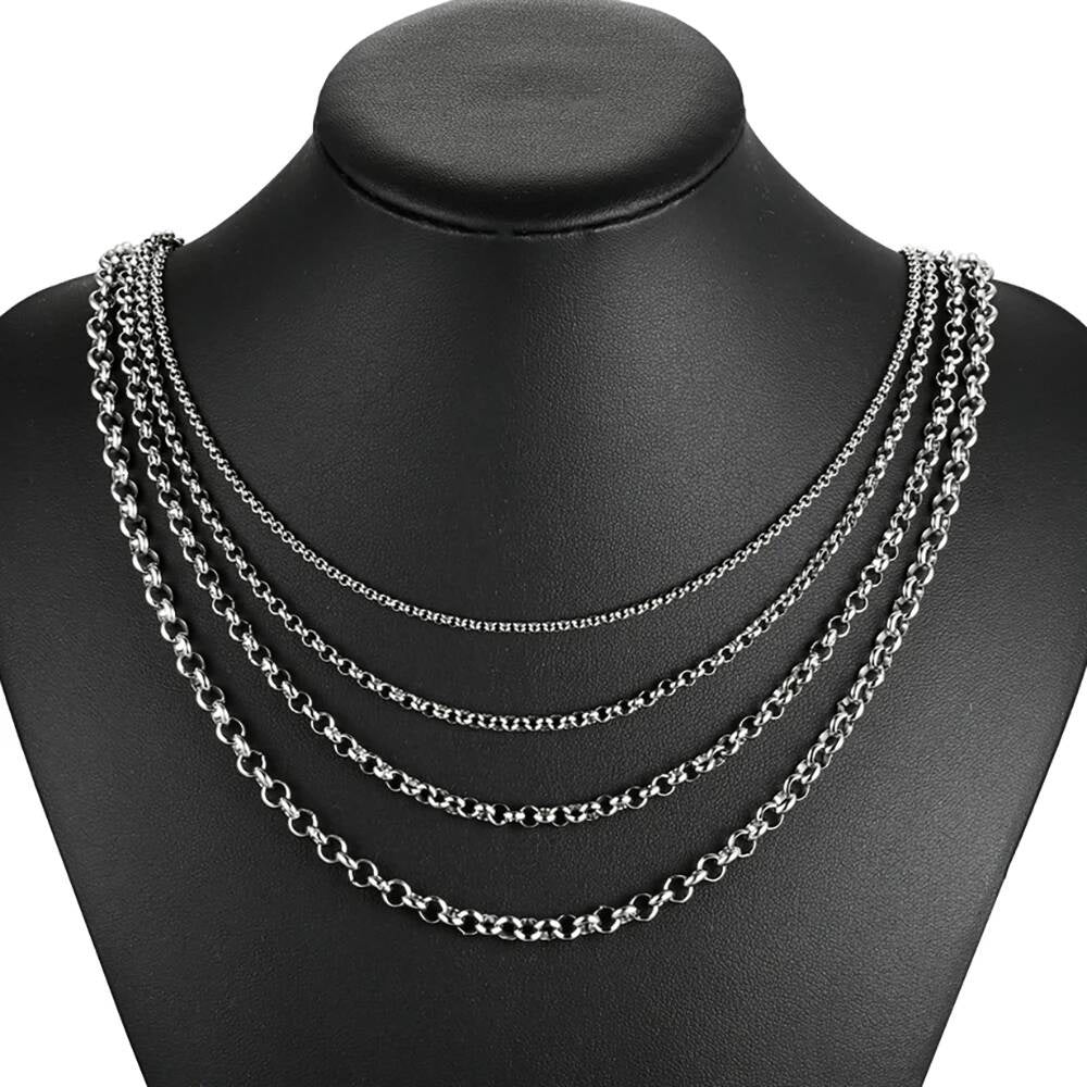 Wholesale 1Pc Width 2mm/3mm/4mm/5mm Stainless Steel Round Pearl Link Chain For Women Men DIY Jewelry Bracelet Necklace