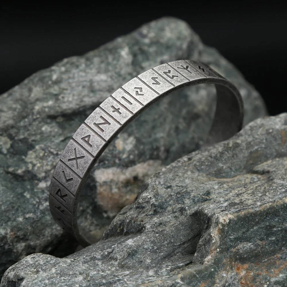 Norse Rune Bracelet – Elder Futhark Viking Stainless Steel Cuff Bangle
