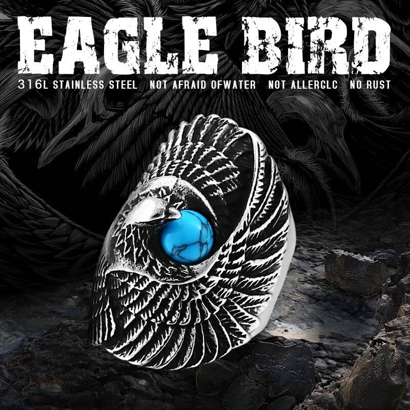 Classic Eagle Green Stone Ring - Stainless Steel Vintage Men's Signet Jewelry