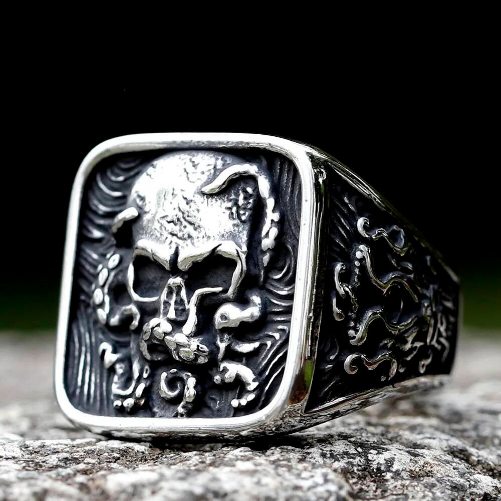 Vintage Biker Skull Ring – 316L Stainless Steel Gothic Statement Band As Shown