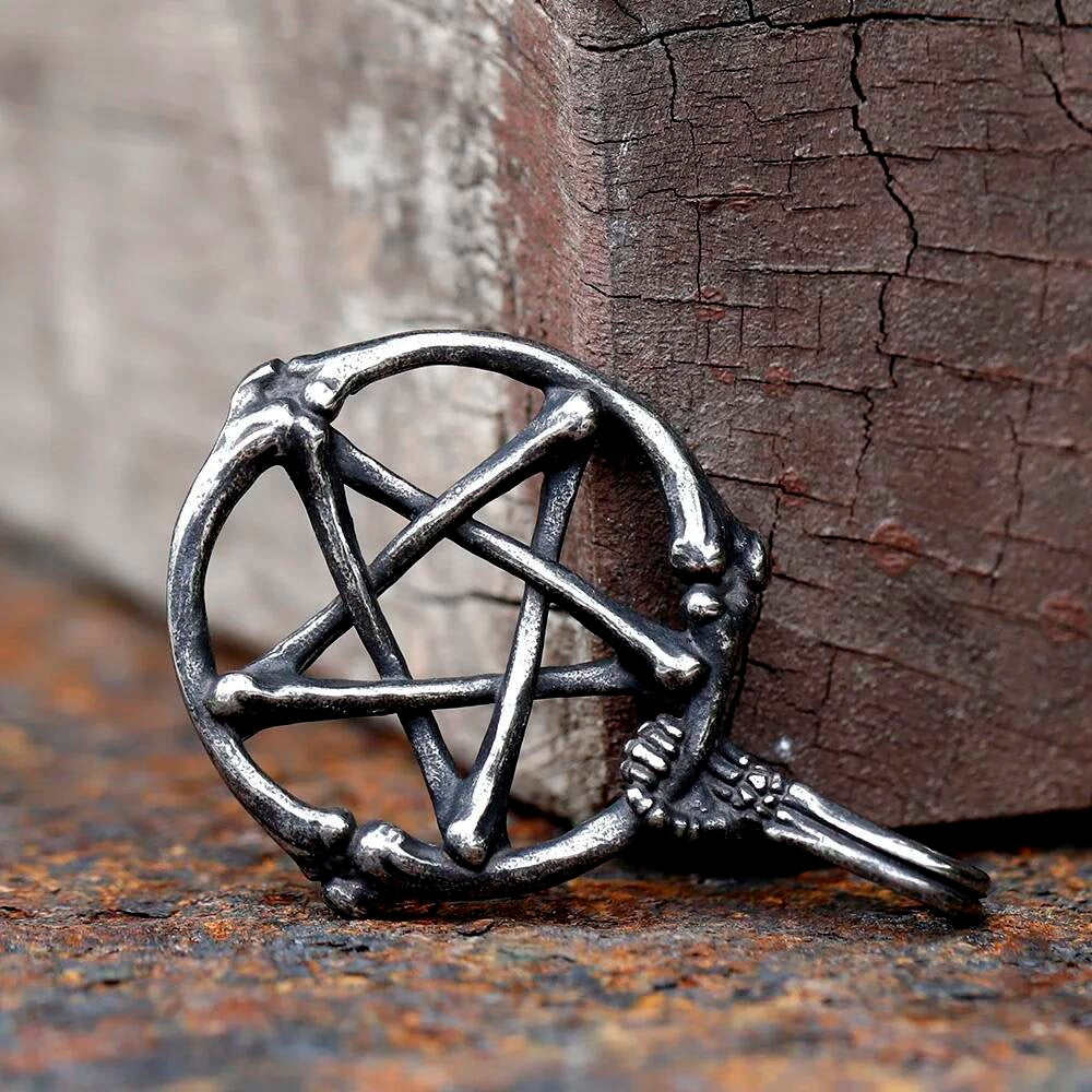 316L Stainless Steel Skull Pentagram Star Pendant Necklace for Men