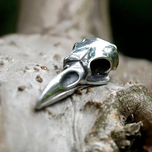 Crow Skull Pendant Necklace, Silver Gothic Jewelry with Intricate Bird Design