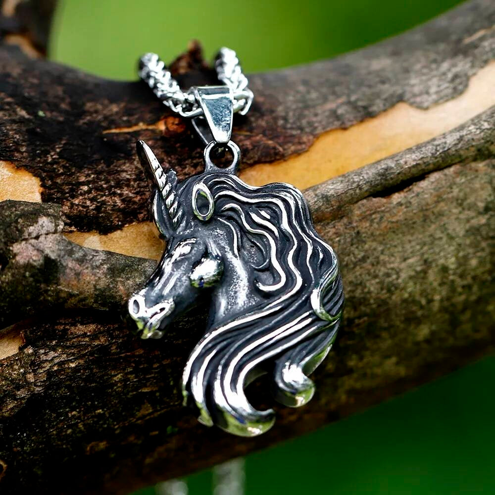 Unicorn Head Pendant – Stainless Steel Fantasy Necklace
