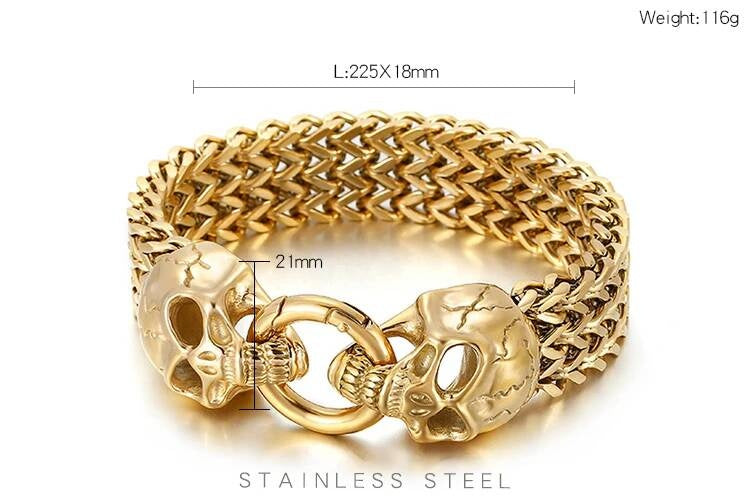 18mm Big Skull Head Bracelet With Mesh Chain Stainless Steel Charm Jewelry