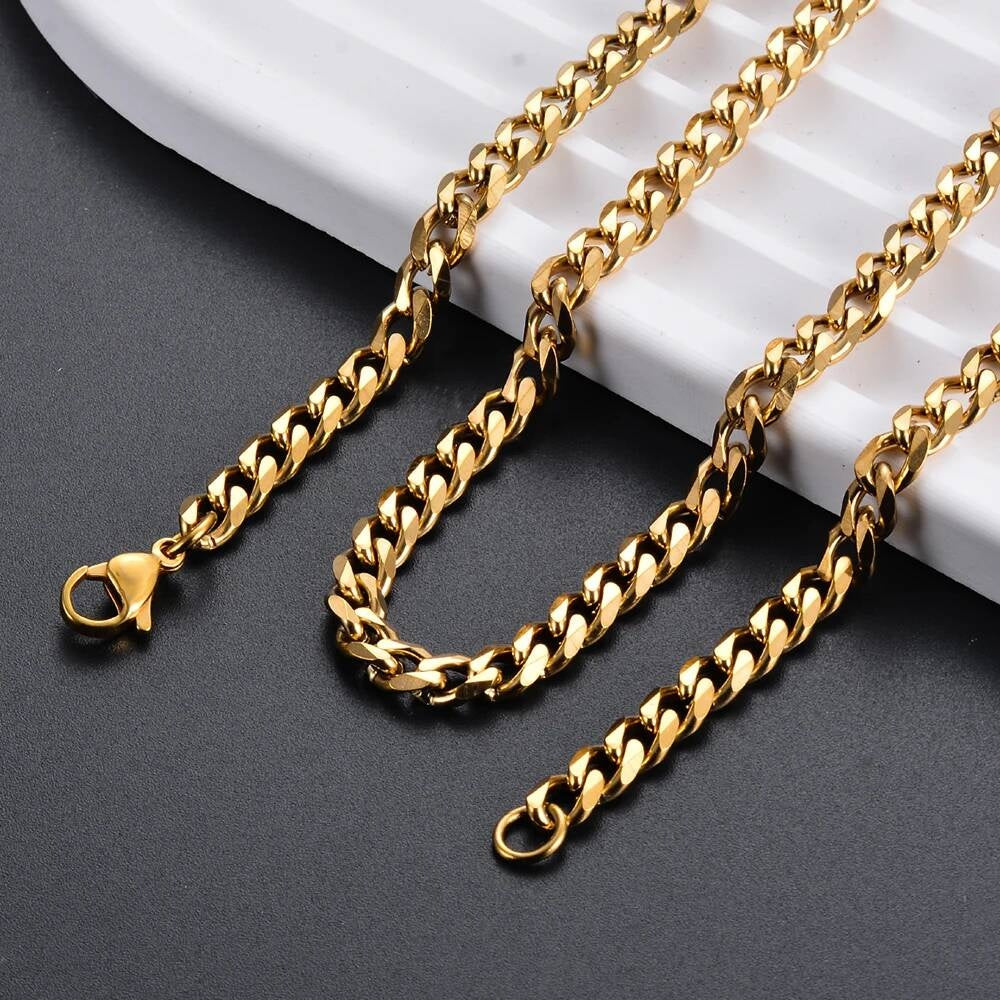 1 piece Size 3.6mm/5mm/7mm Men's Stainless Cuban Link Chain Bracelet Necklace Steel Gold Black Color Male Jewelry